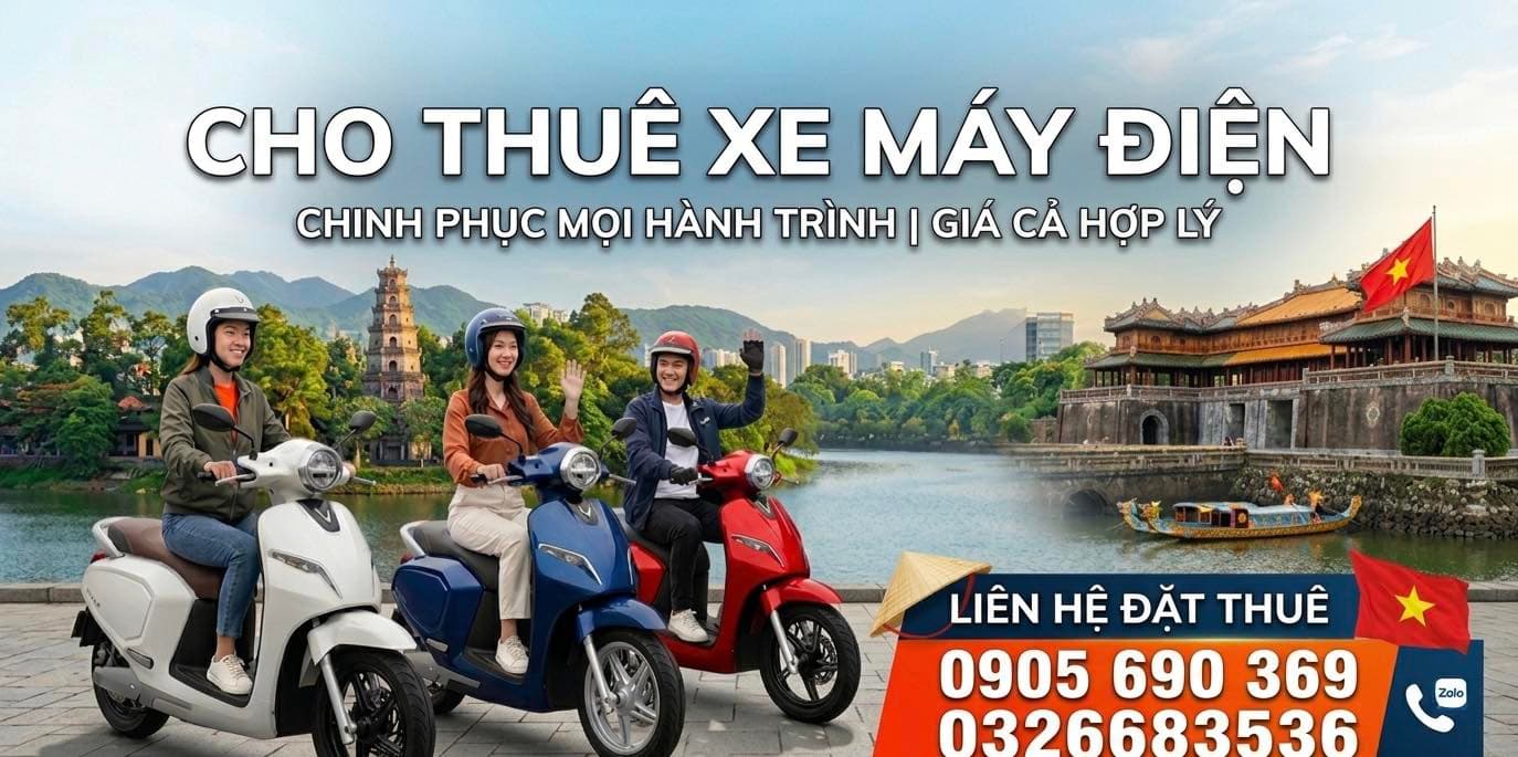 Thuê xe máy điện Huế pin đầy